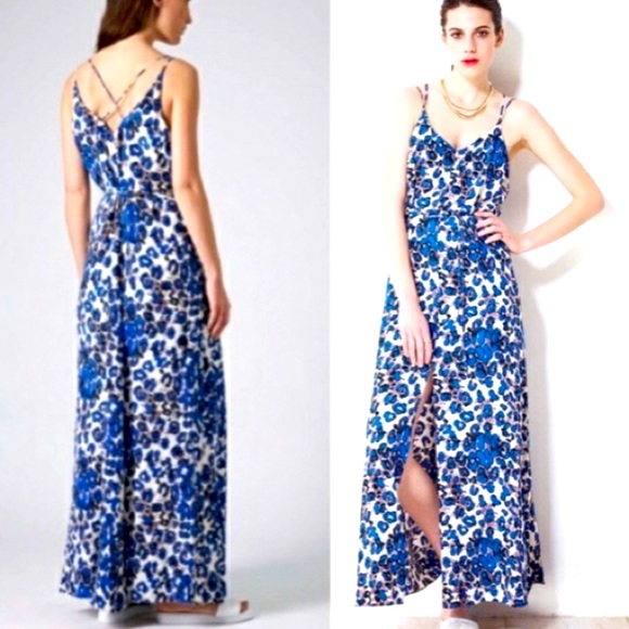 NWOT Topshop Blue Leopard Animal Print Maxi Dress - Picture 2 of 7